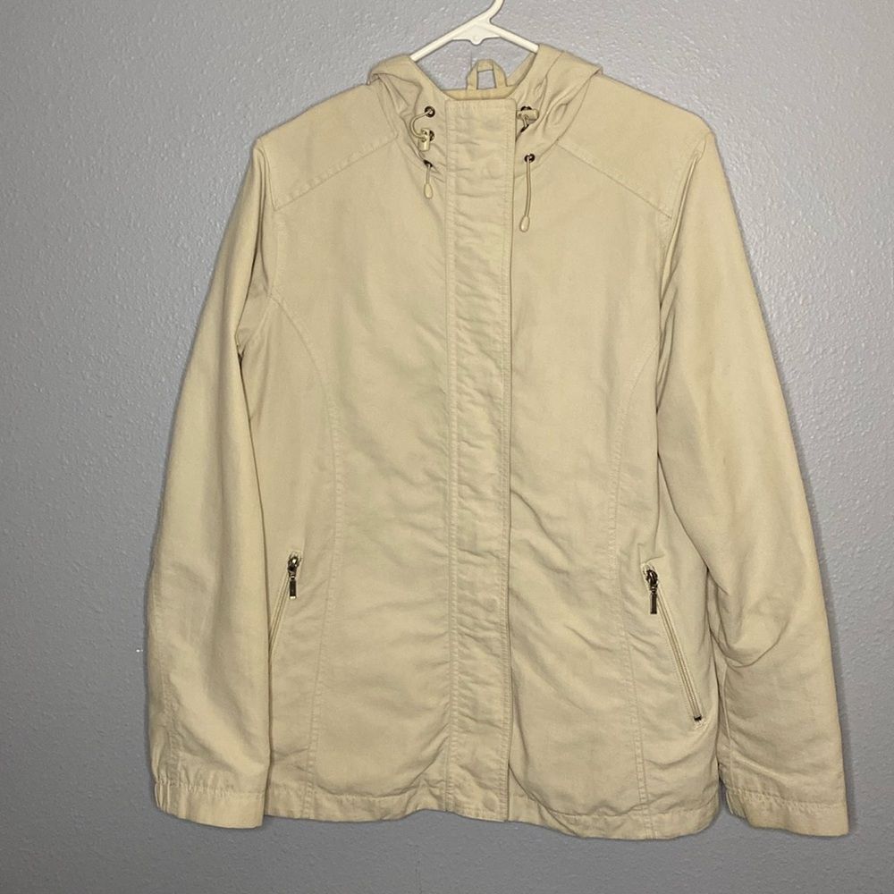 Eddie Bauer Cream Hooded Full Zip Jacket Size Medium